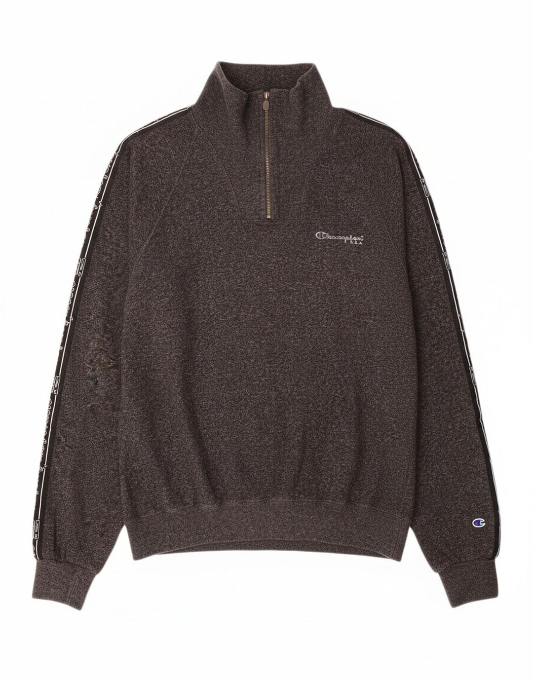 CHAMPION Mens Graphic Zip Neck Sweatshirt Jumper Medium Grey Colourblock