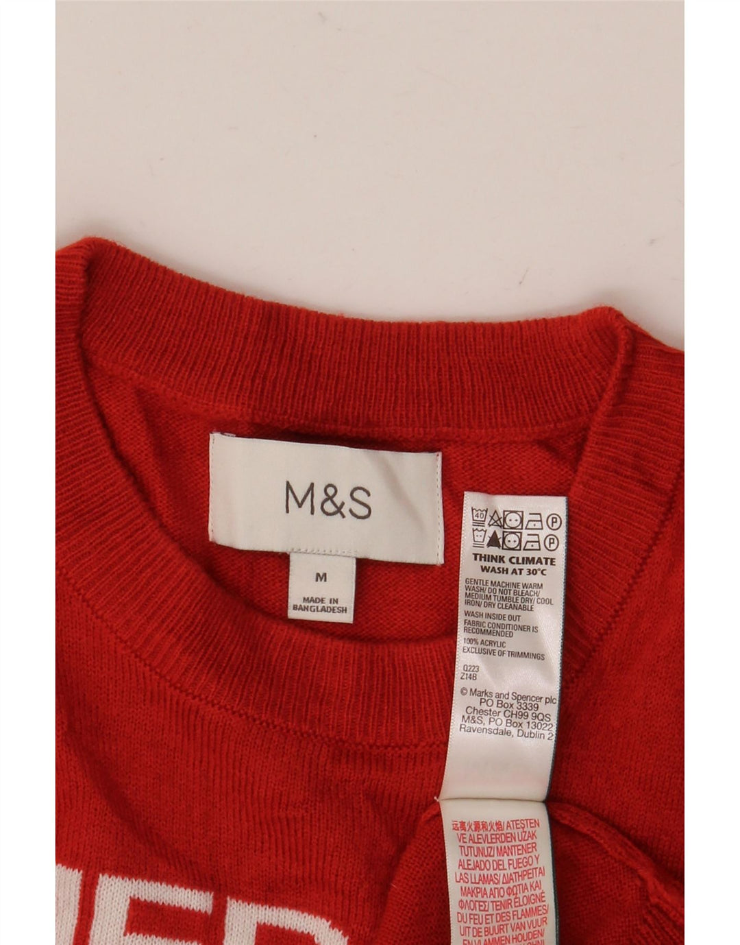 Marks & Spencer Męski sweter z wycięciem pod szyją, średnio czerwony, świąteczny
