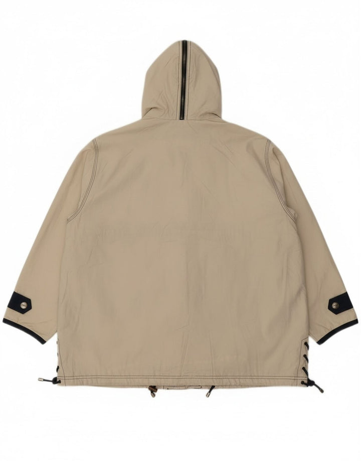 Vintage damska kurtka przeciwdeszczowa z kapturem, oversize UK 8, mała, złamana biel, poliester