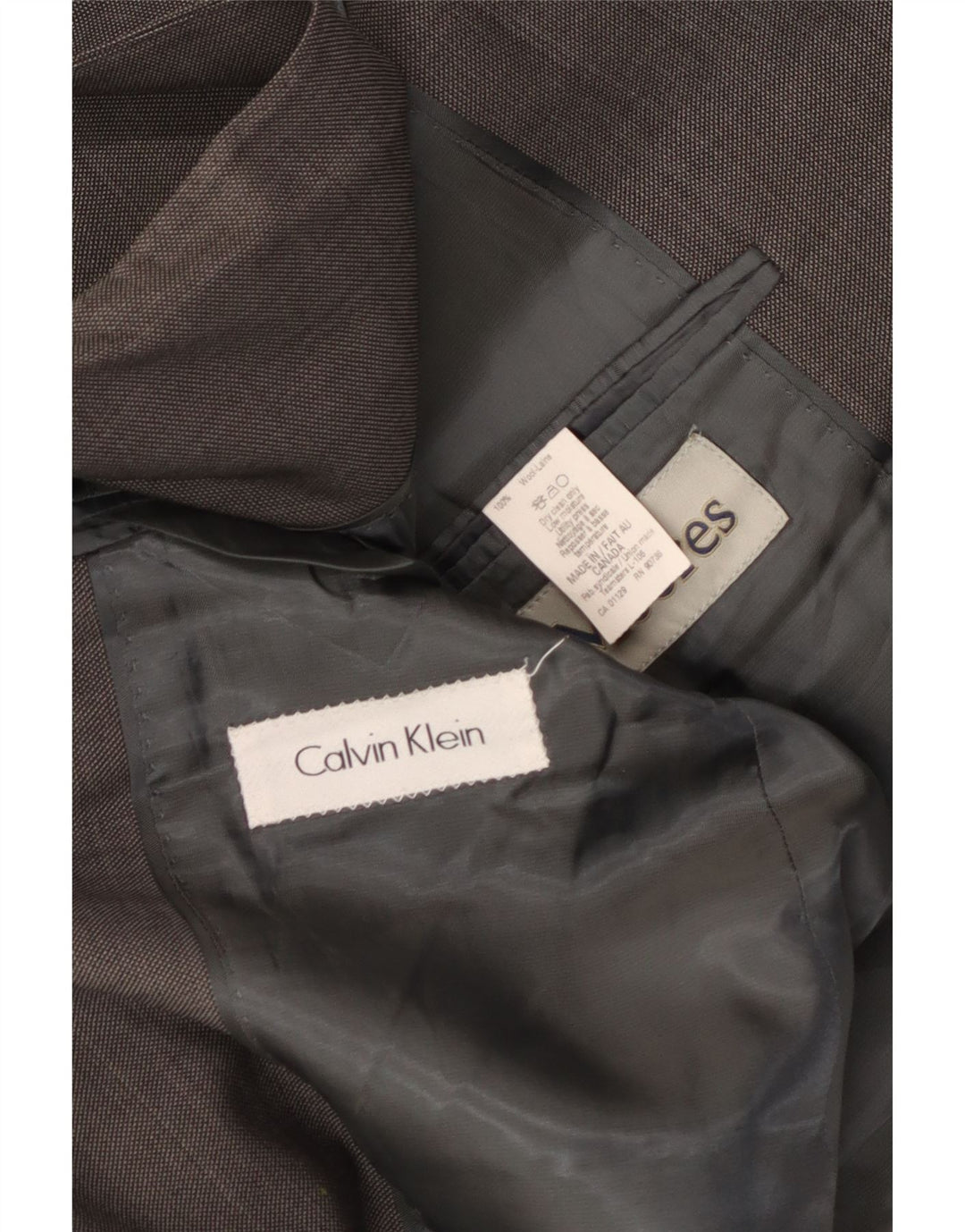 Męska marynarka zapinana na 2 guziki Calvin Klein UK 36, mała, szara wełna