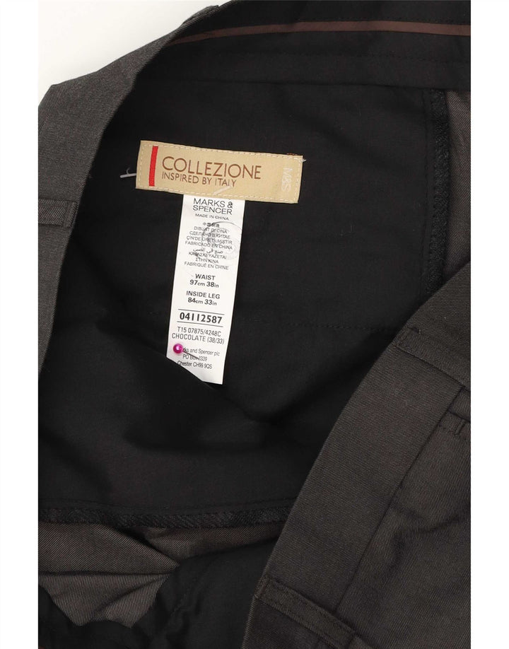 Marks & Spencer Męskie proste spodnie garniturowe W38 L33 Brązowy poliester