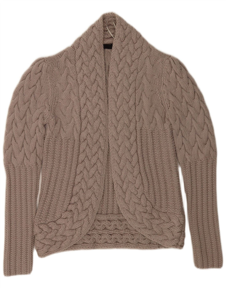Sweter damski Reiss Open Cardigan UK 14 Średni beż wełniany