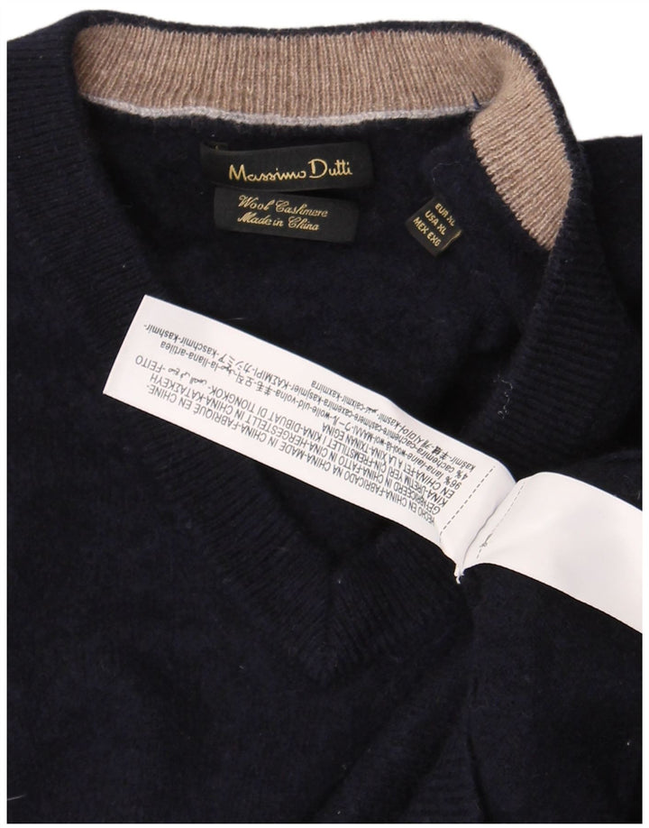 Sweter damski Massimo Dutti z dekoltem w kształcie litery V, UK 18 XL, granatowo-wełniany