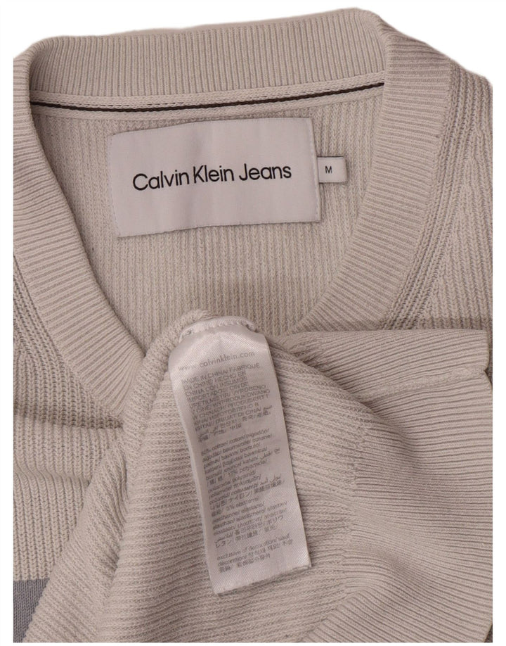 Męski sweter z okrągłym dekoltem Calvin Klein Jeans, średnioszary, z blokami kolorów