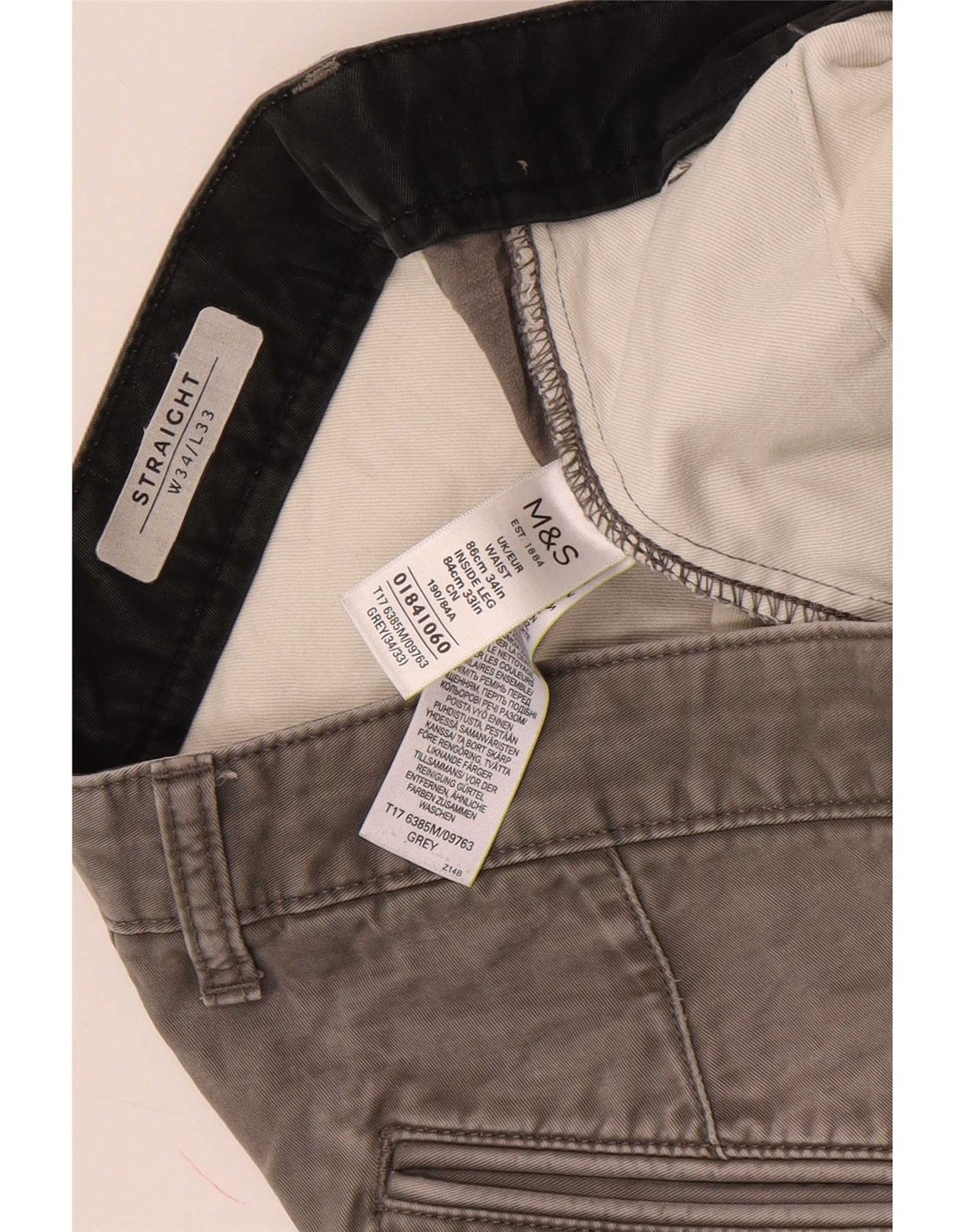 Marks & Spencer Męskie proste spodnie chino W34 L33 Szara bawełna