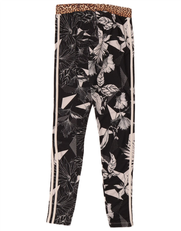 Legginsy damskie Adidas UK 8, małe, czarne, w kwiaty, poliestrowe, sportowe