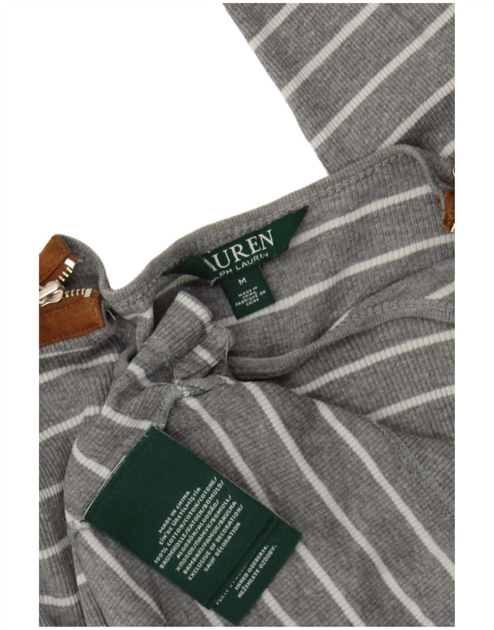 RALPH LAUREN Womens Top Long Sleeve UK 12 Medium Grey Striped Cotton