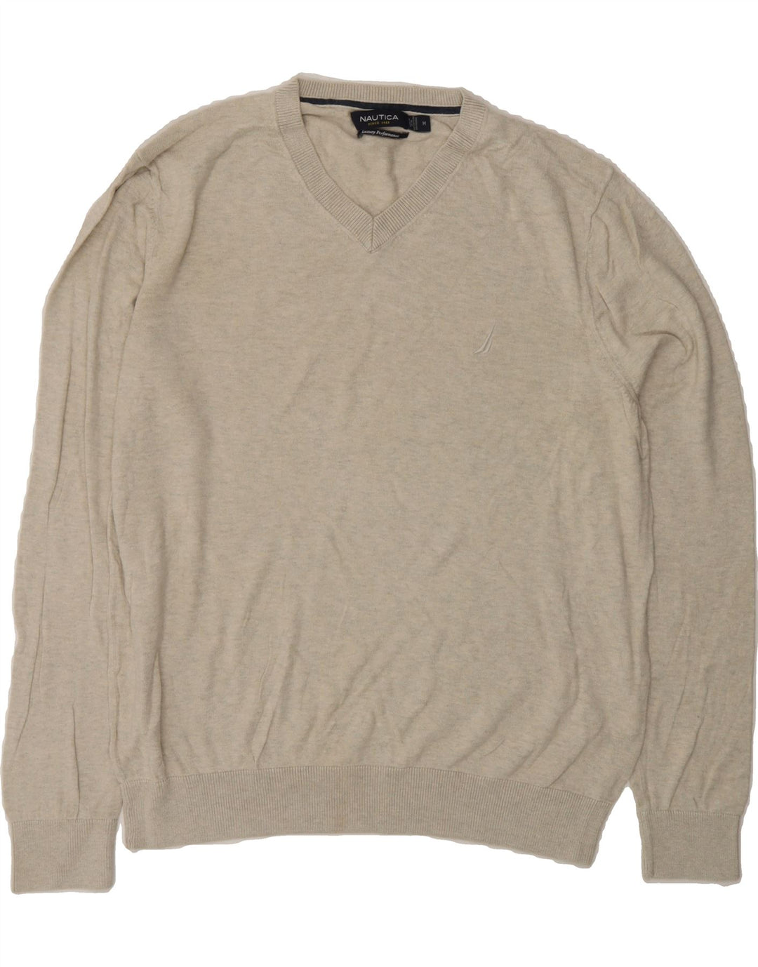 NAUTICA Mens V-Neck Jumper Sweater Medium Beige Cotton Vintage Nautica and Second-Hand Nautica from Messina Hembry 