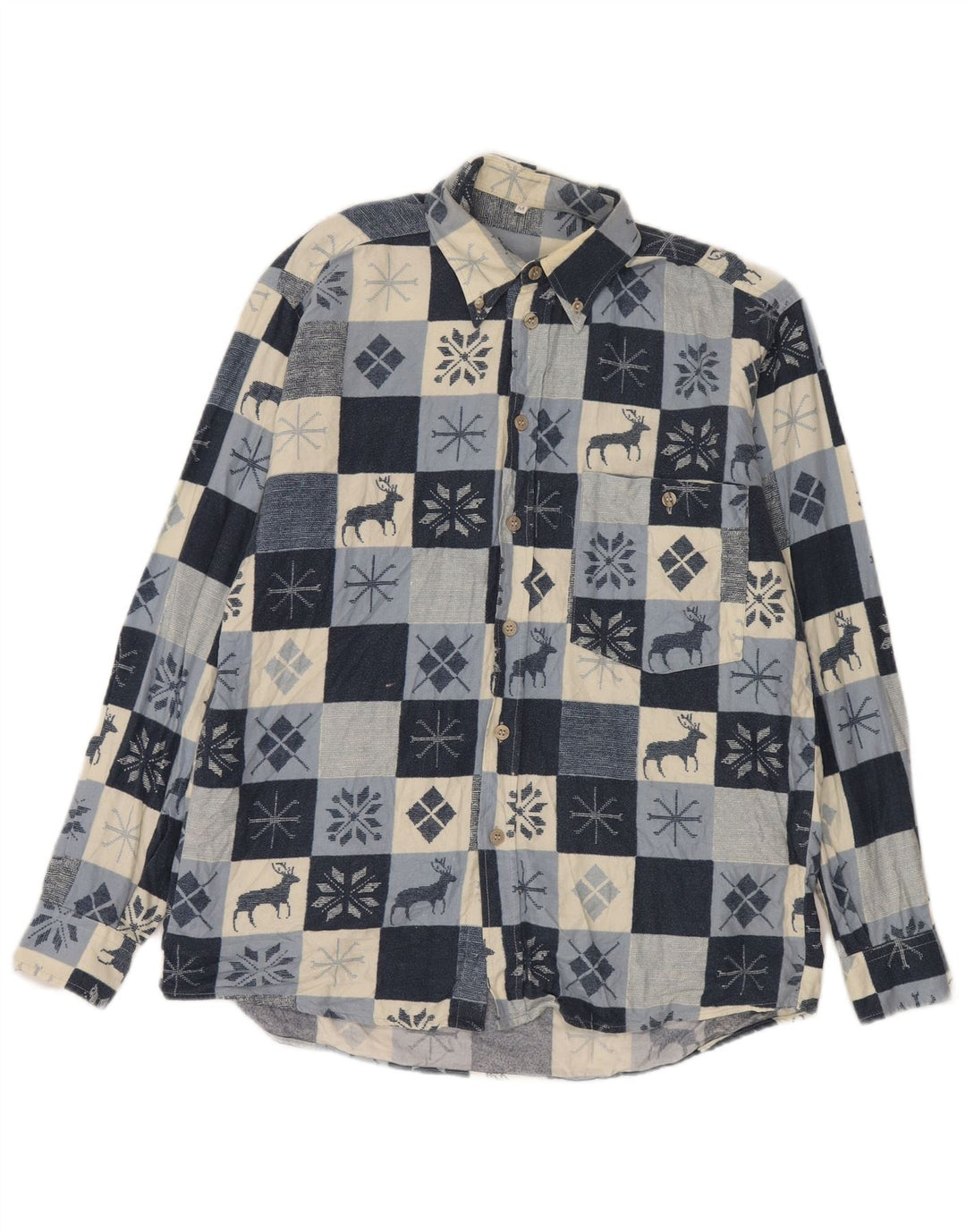 Męska koszula flanelowa w stylu vintage, średnia, granatowa Fair Isle