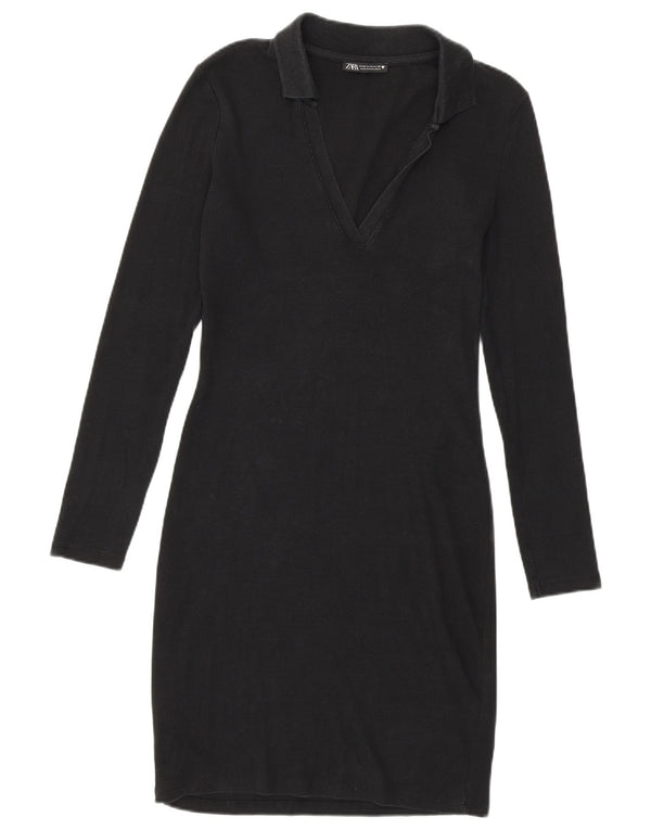 Damska obcisła sukienka z długim rękawem Zara UK 12, średnia czarna bawełna
