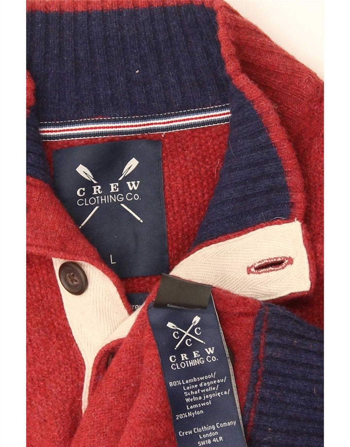 Crew Clothing Męski sweter zapinany na guziki, duży, czerwony, z owczej wełny