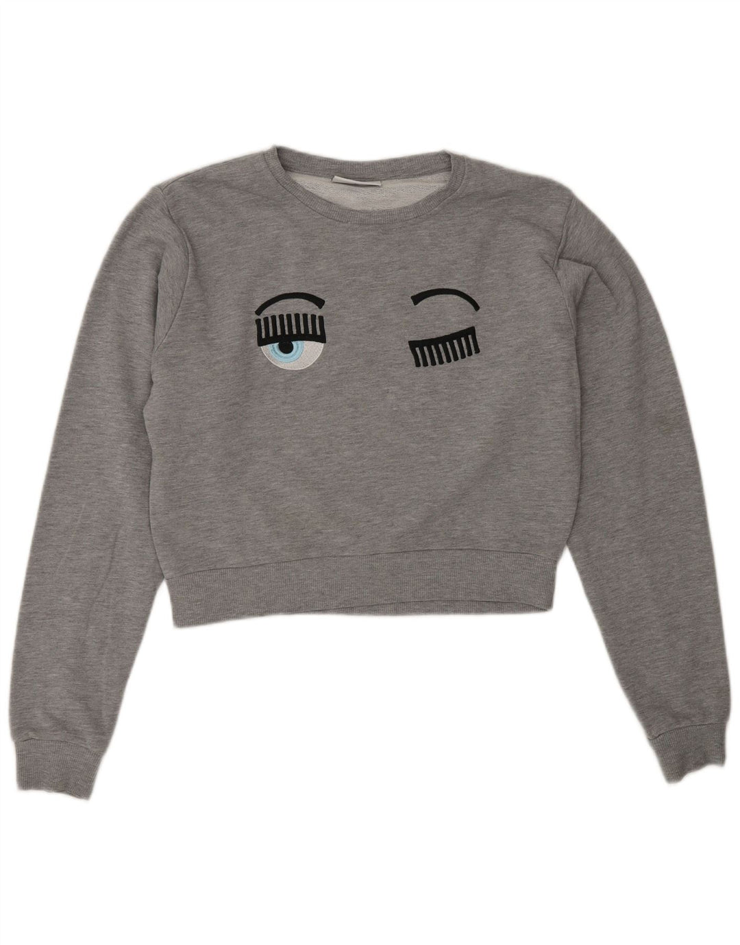 CHIARA FERRAGNI Womens Oversized Crop Sweatshirt Jumper UK 10 Small Grey