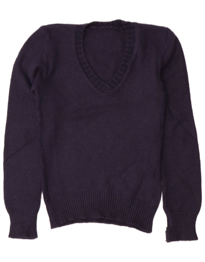 Sweter damski VINTAGE z dekoltem w kształcie litery V, UK 10, mały, granatowy