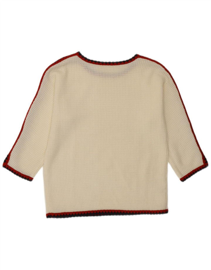 Damski sweter VINTAGE z rękawem 3/4 i dekoltem w łódkę UK 16, duży, biały