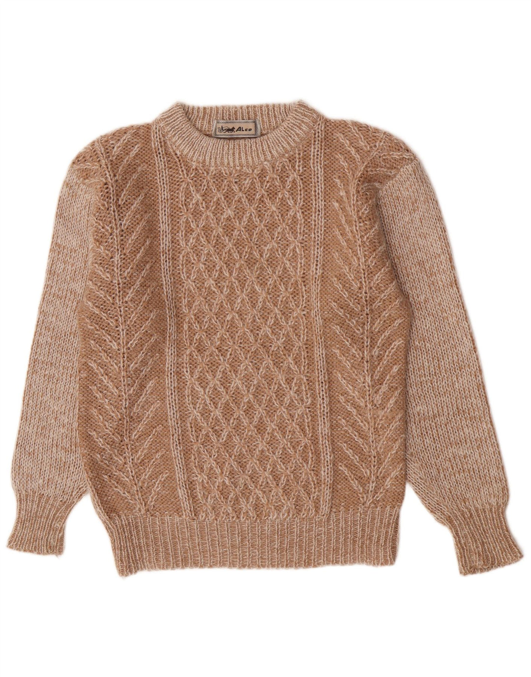Męski sweter w stylu vintage o regularnym kroju z okrągłym dekoltem, średnio brązowy, geometryczny