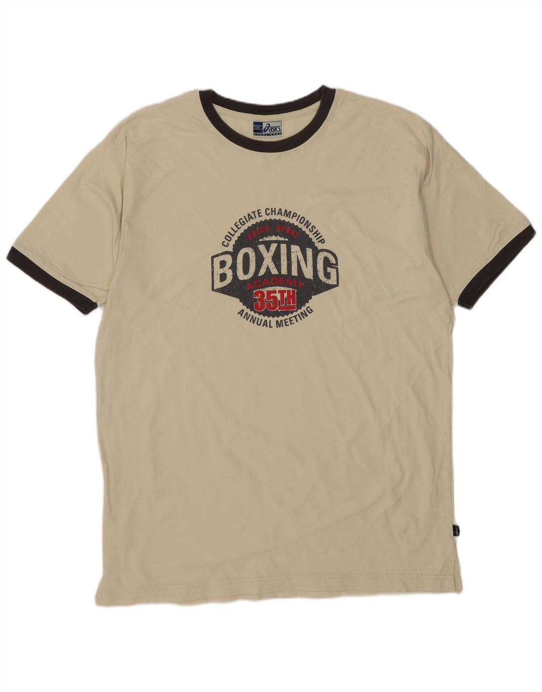 Męski T-shirt z grafiką ASICS, duży, beżowy, bawełniany