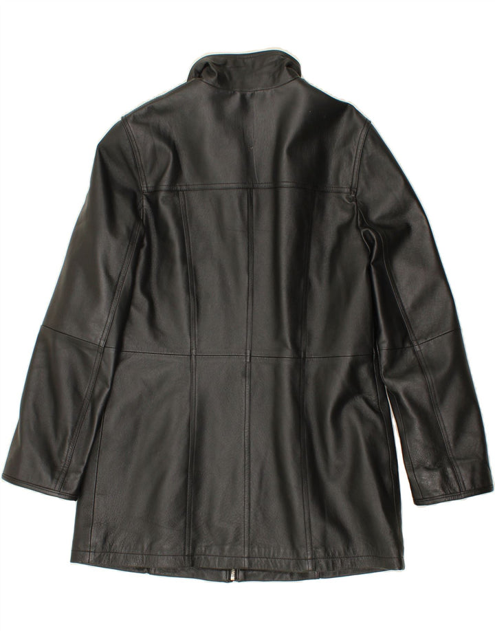 WALLIS Womens Leather Coat UK 12 Medium  Black Leather Vintage Wallis and Second-Hand Wallis from Messina Hembry 