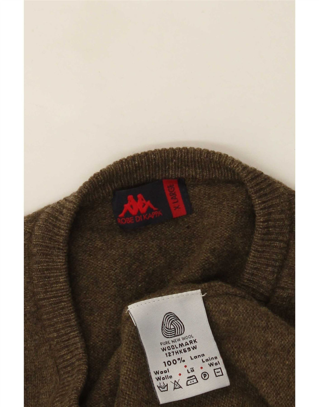 Męski sweter Kappa z dekoltem w kształcie litery V, XL, zielona wełna