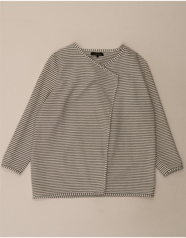 Damski sweter rozpinany Jaeger UK 16, duże, bawełniane w białe paski