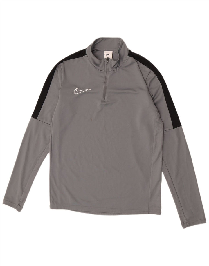 Męska koszulka Nike Dri Fit z zamkiem błyskawicznym i długim rękawem, mały szary poliester w blokach kolorów