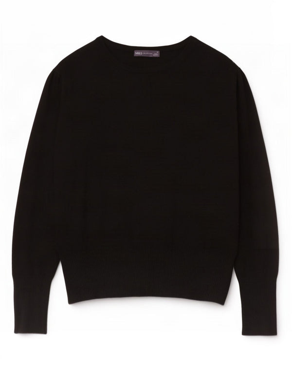 Marks & Spencer Damski sweter z dekoltem w łódkę, UK 18 XL, czarna wiskoza