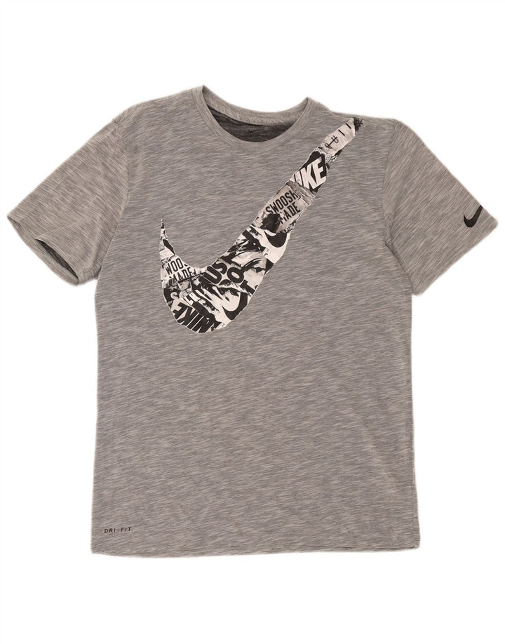 Męski T-shirt z grafiką Nike Dri Fit, średnioszary, bawełniany
