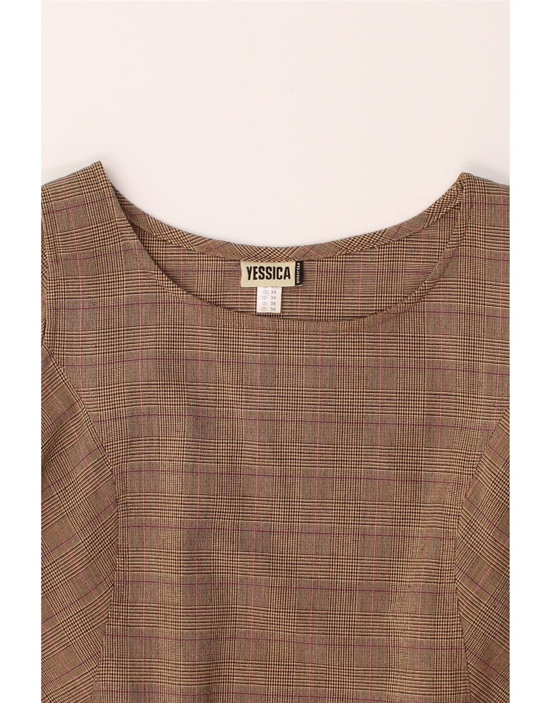 YESSICA Womens Sleeveless Shift Dress EU 36 Small Beige Check Vintage Yessica and Second-Hand Yessica from Messina Hembry 