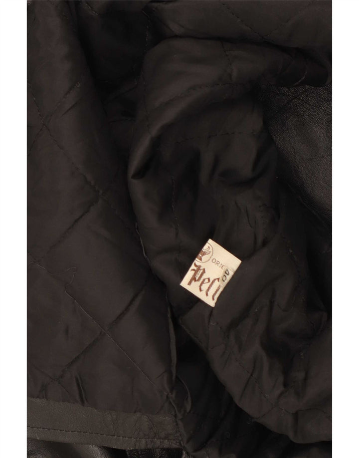 Vintage damski płaszcz skórzany o luźnym kroju IT 40 Small Black