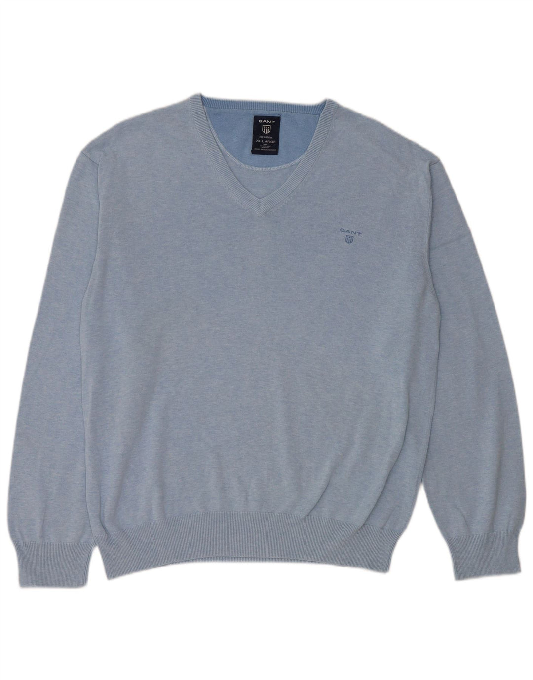 Męski sweter Gant z dekoltem w kształcie litery V, 2XL, niebieska bawełna