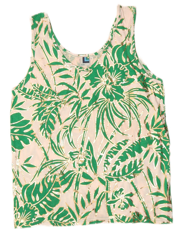 Top damski w stylu vintage, kamizelka UK 14, duża, beżowa, z bawełny w kwiaty