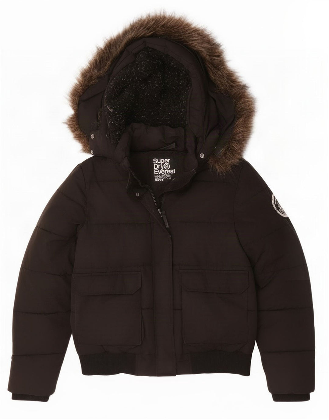 Damska kurtka Superdry z kapturem, oversize, wyściełana, duża, czarna, UK 16