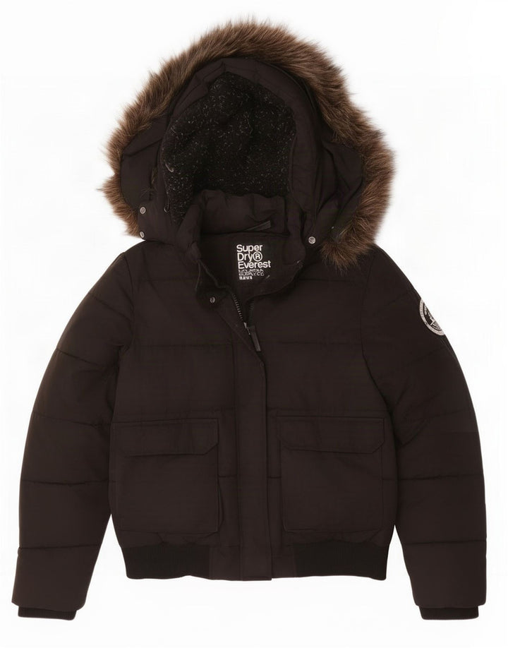 Damska kurtka Superdry z kapturem, oversize, wyściełana, duża, czarna, UK 16