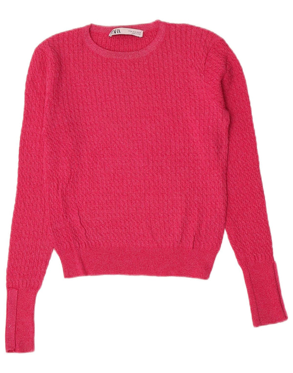 Damski sweter Zara z dekoltem w łódkę, UK 12, średnioróżowy, wiskoza