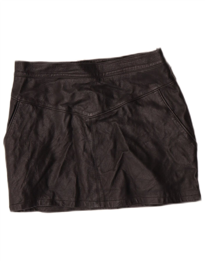 EMBASSY Damska skórzana spódnica z wysokim stanem IT 46 Large W26 Czarna skóra