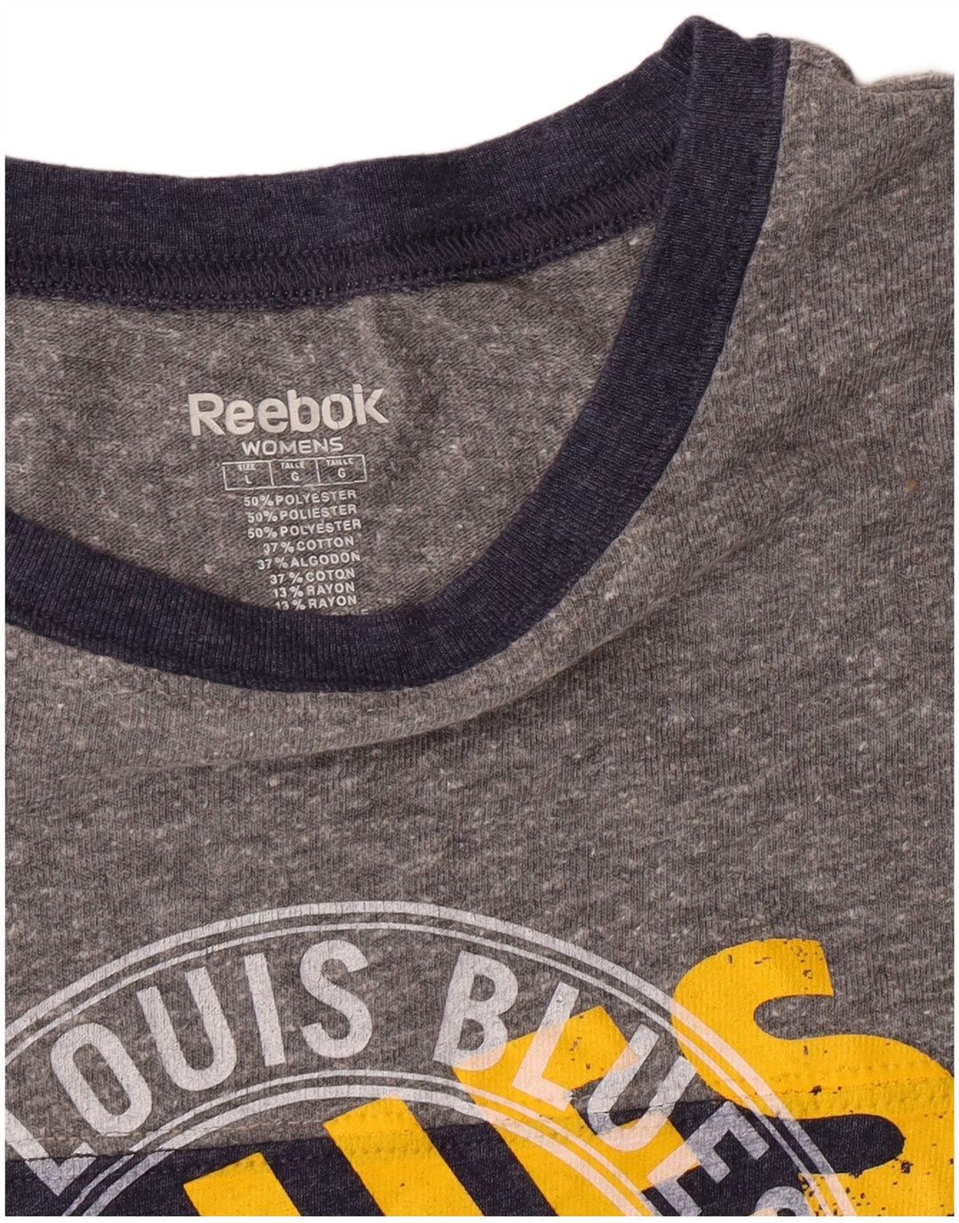 Damska koszulka z grafiką Reebok Top UK 14, duża, granatowa, poliester