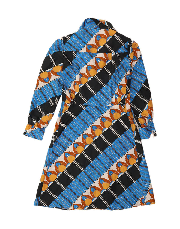 Damska sukienka w kształcie litery A w stylu vintage IT 44 Średni niebieski geometryczny