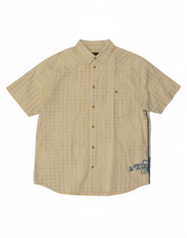 Męska koszula z krótkim rękawem Wrangler z grafiką XL, żółta kratka, bawełniana