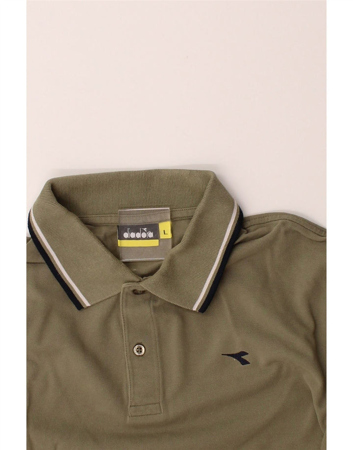 DIADORA Mens Polo Shirt Large Khaki Cotton Vintage Diadora and Second-Hand Diadora from Messina Hembry 