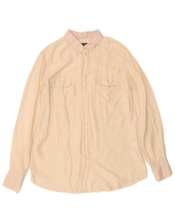 FRED PERRY Womens Shirt Blouse UK 14 Large Beige Silk