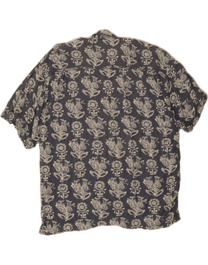 MALAGRIDA Mens Short Sleeve Pullover Shirt Large Navy Blue Floral Vintage Malagrida and Second-Hand Malagrida from Messina Hembry 