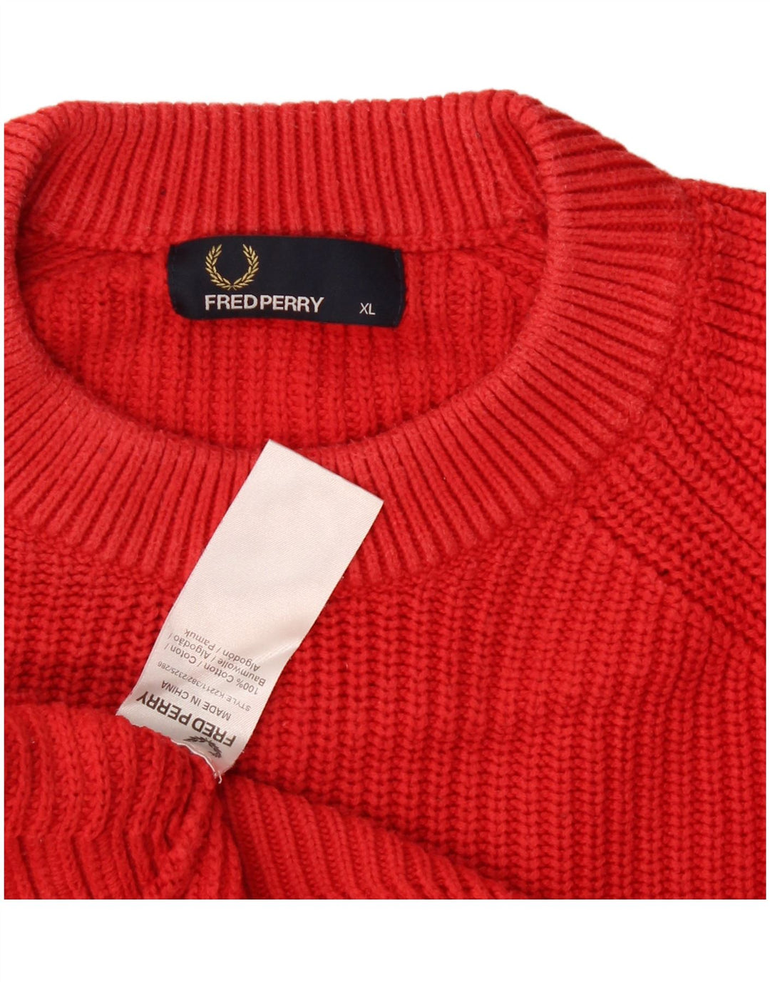 Męski sweter z okrągłym dekoltem Fred Perry XL, czerwony, bawełniany