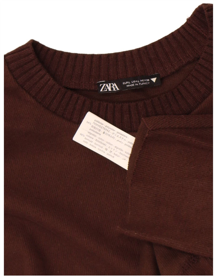 Damski sweter Zara z dekoltem w łódkę, UK 16, duży, brązowy poliester