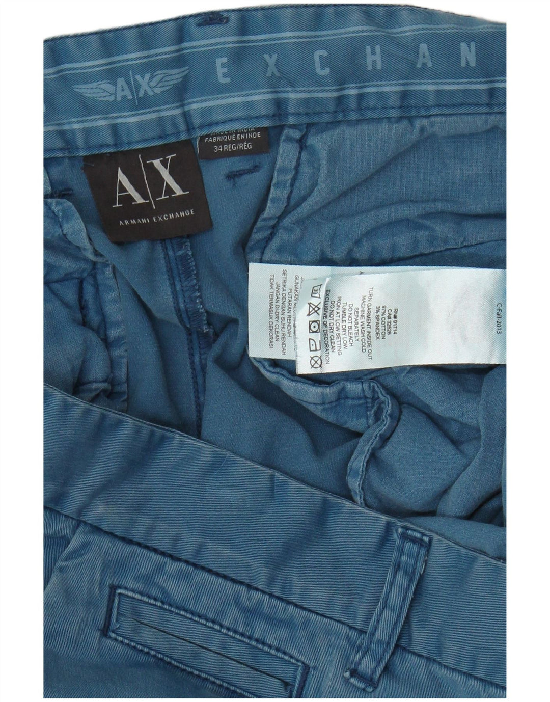 ARMANI EXCHANGE Męskie spodnie typu slim chino W34 L32 Niebieska bawełna