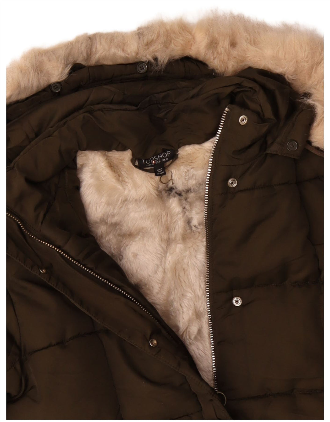 TOPSHOP Damska kurtka oversize typu oversize Sherpa Padded UK 12, średni khaki