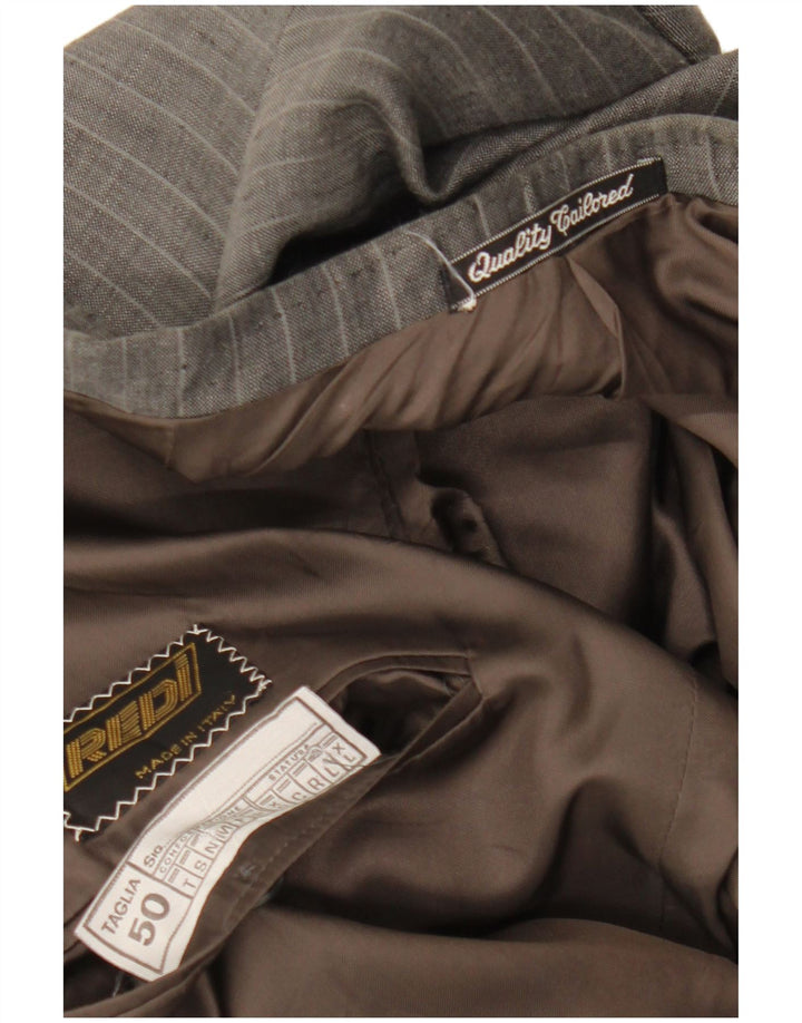 Męska marynarka z podwójnymi piersiami w stylu vintage IT 50, duża, szara w prążki