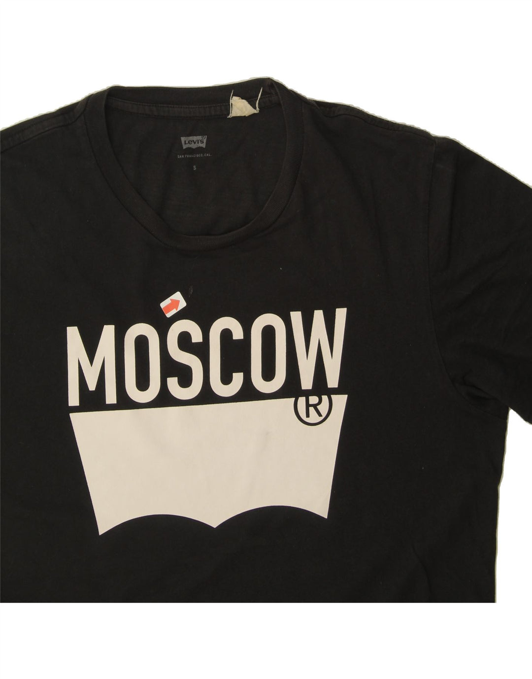 LEVI'S Mens Moscow Graphic T-Shirt Top Small Black Cotton Vintage Levi's and Second-Hand Levi's from Messina Hembry 