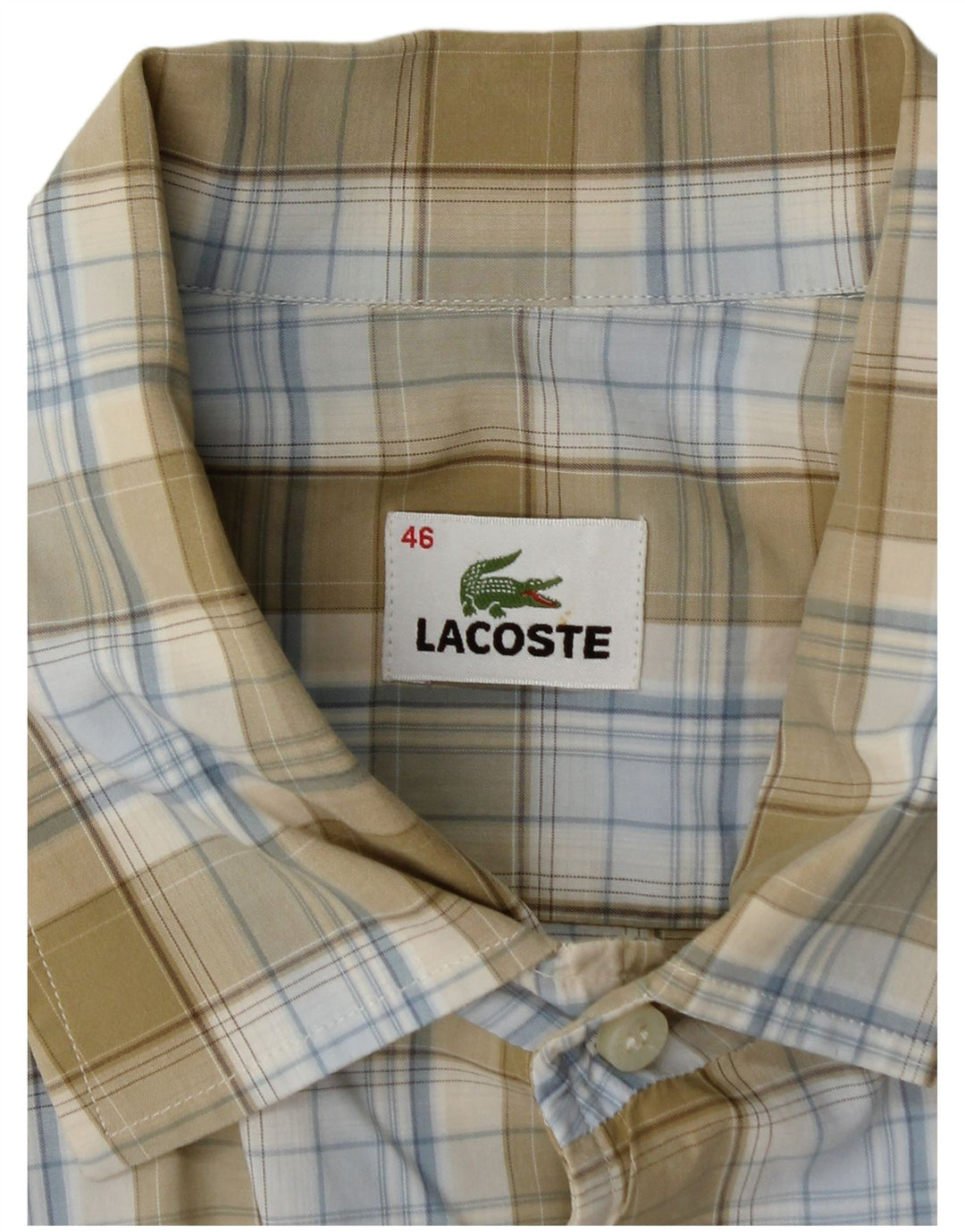 Męska koszula z krótkim rękawem LACOSTE, rozmiar 46, 2XL, khaki w kratkę