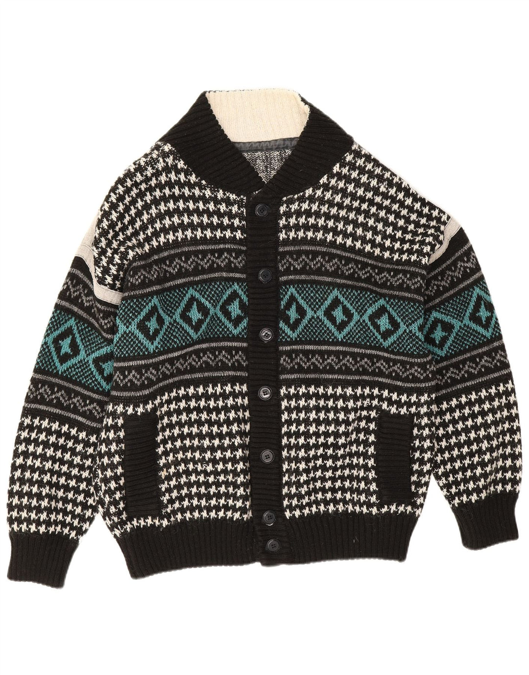 Vintage męski sweter rozpinany XL, wielobarwny, geometryczny