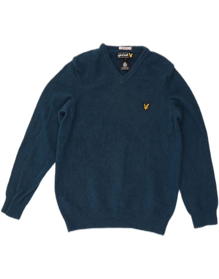 Damski sweter z dekoltem w kształcie litery V, Lyle & Scott, UK 10, mały niebieski