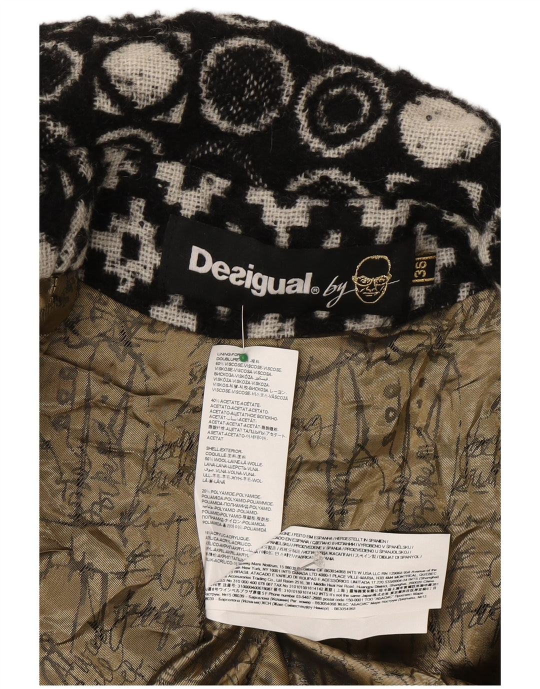 Desigual damski płaszcz EU 36 Small Black z geometryczną wiskozą